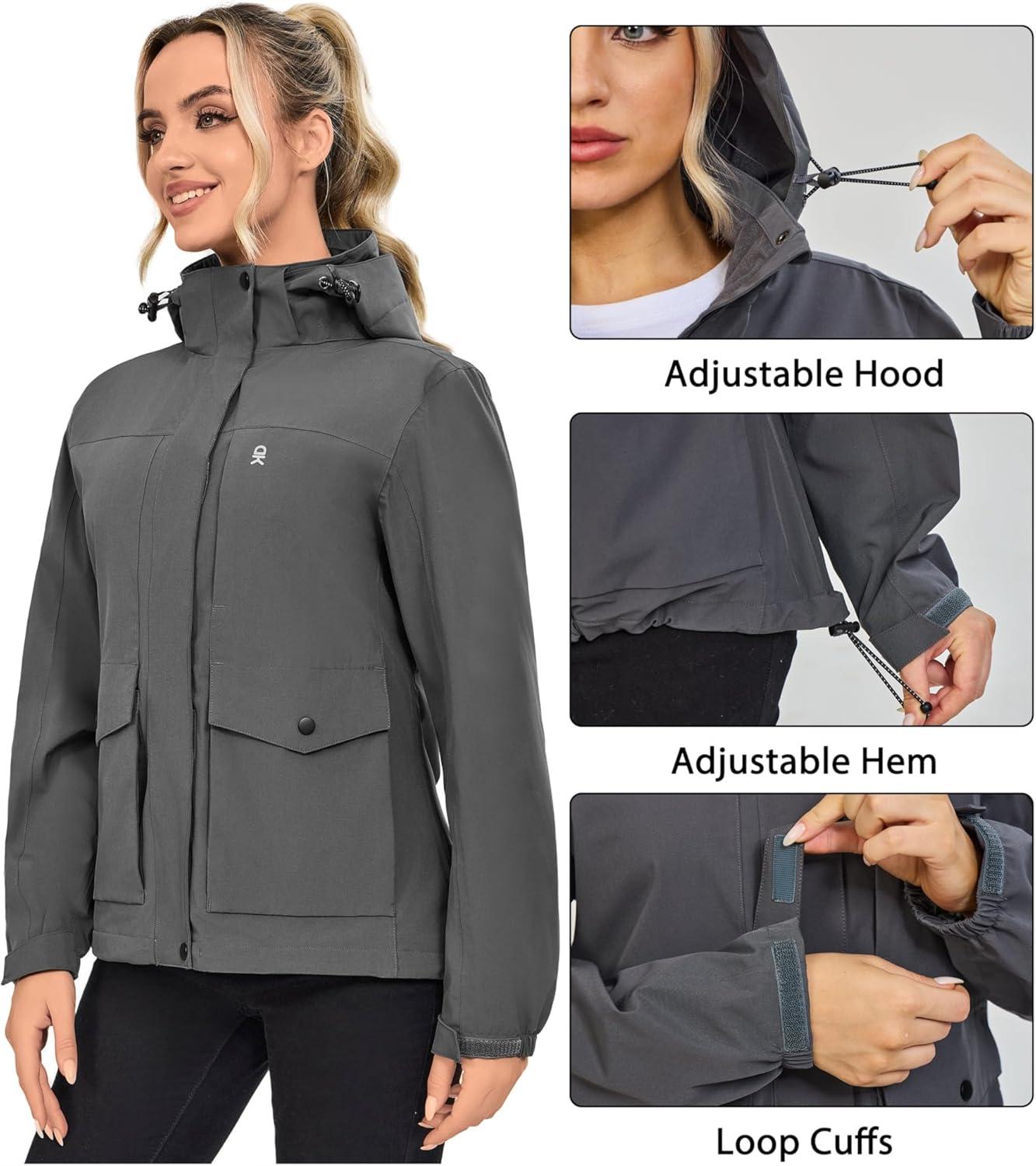 imageLittle Donkey Andy Womens Waterproof Rain jacket with Hood Lightweight Windbreaker Raincoat Shell for Camping HikingGrey