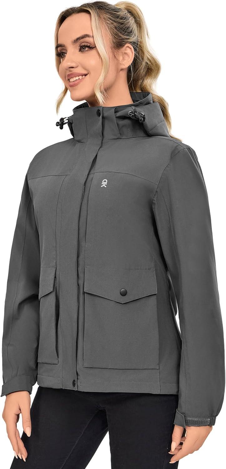 imageLittle Donkey Andy Womens Waterproof Rain jacket with Hood Lightweight Windbreaker Raincoat Shell for Camping HikingGrey