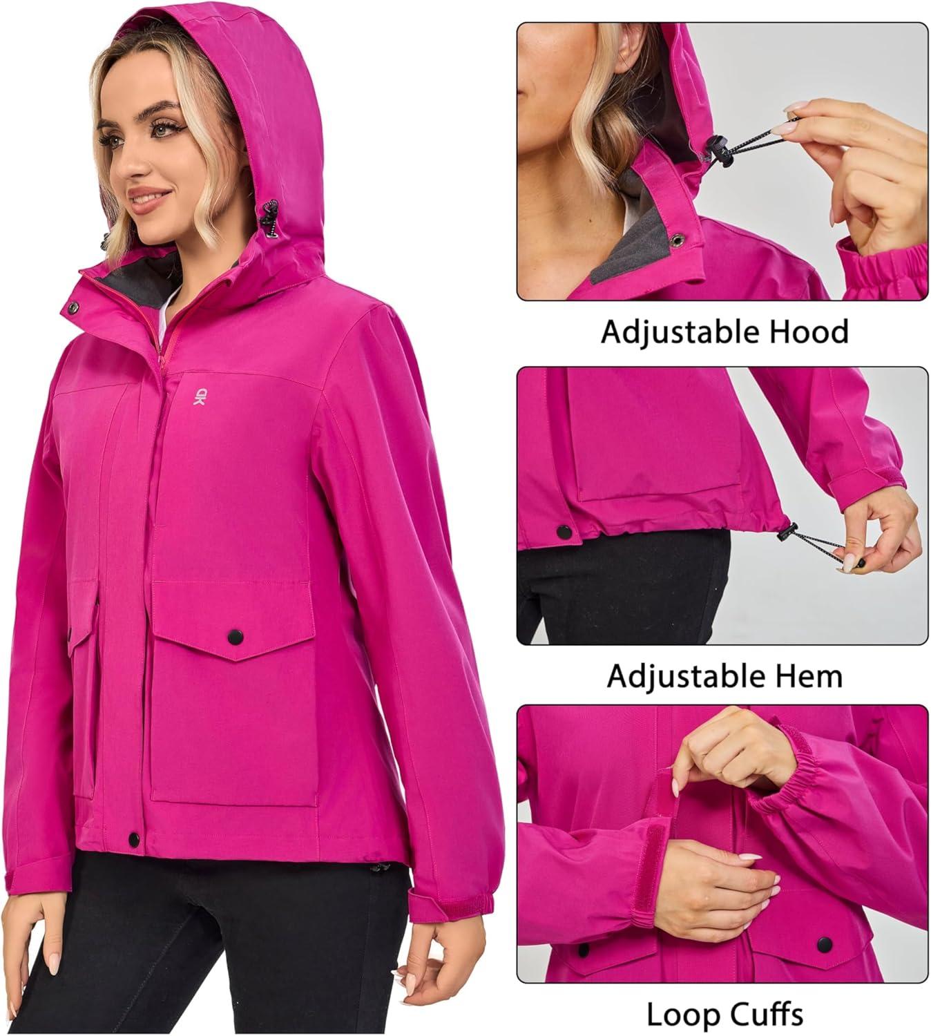 imageLittle Donkey Andy Womens Waterproof Rain jacket with Hood Lightweight Windbreaker Raincoat Shell for Camping HikingRose