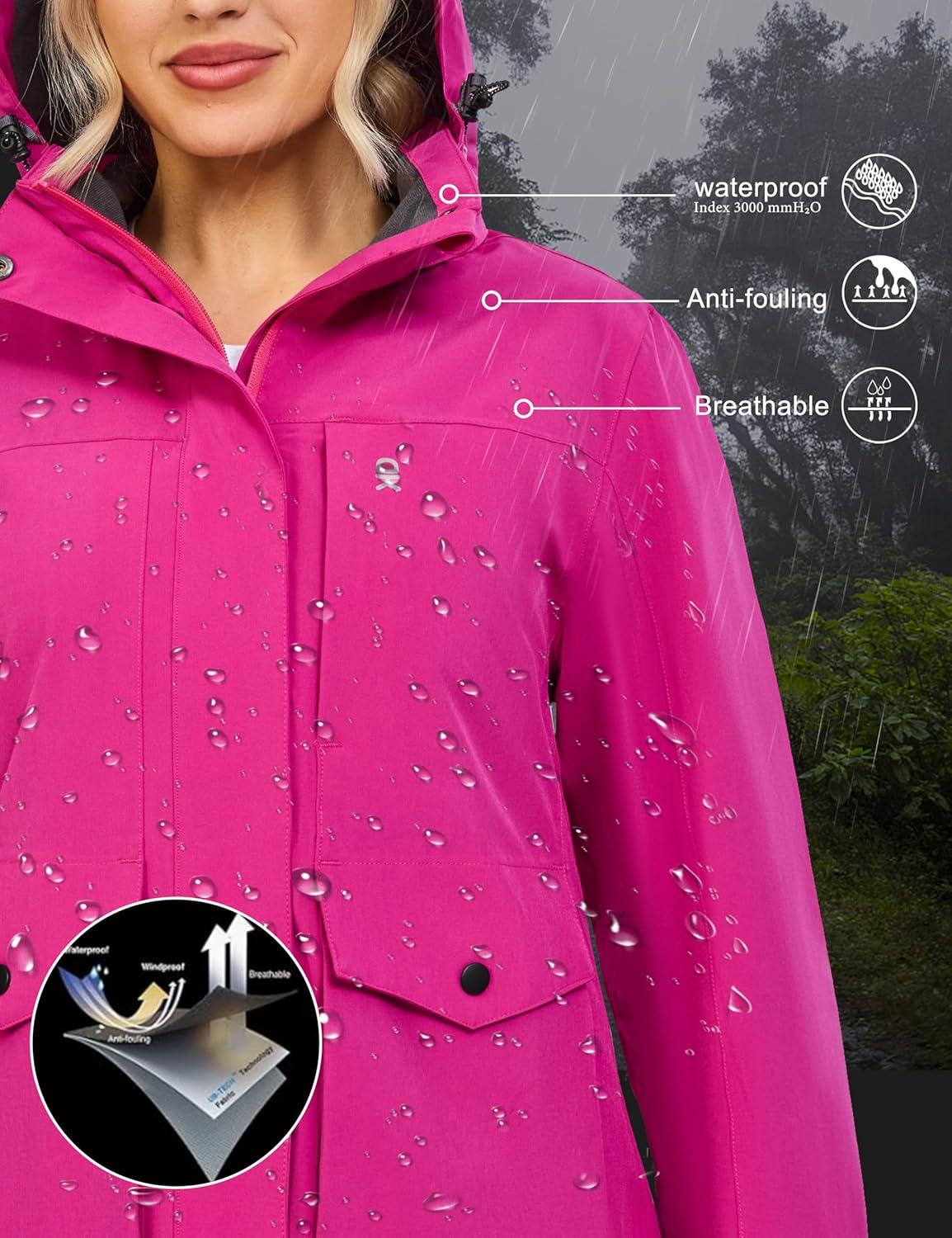 imageLittle Donkey Andy Womens Waterproof Rain jacket with Hood Lightweight Windbreaker Raincoat Shell for Camping HikingRose