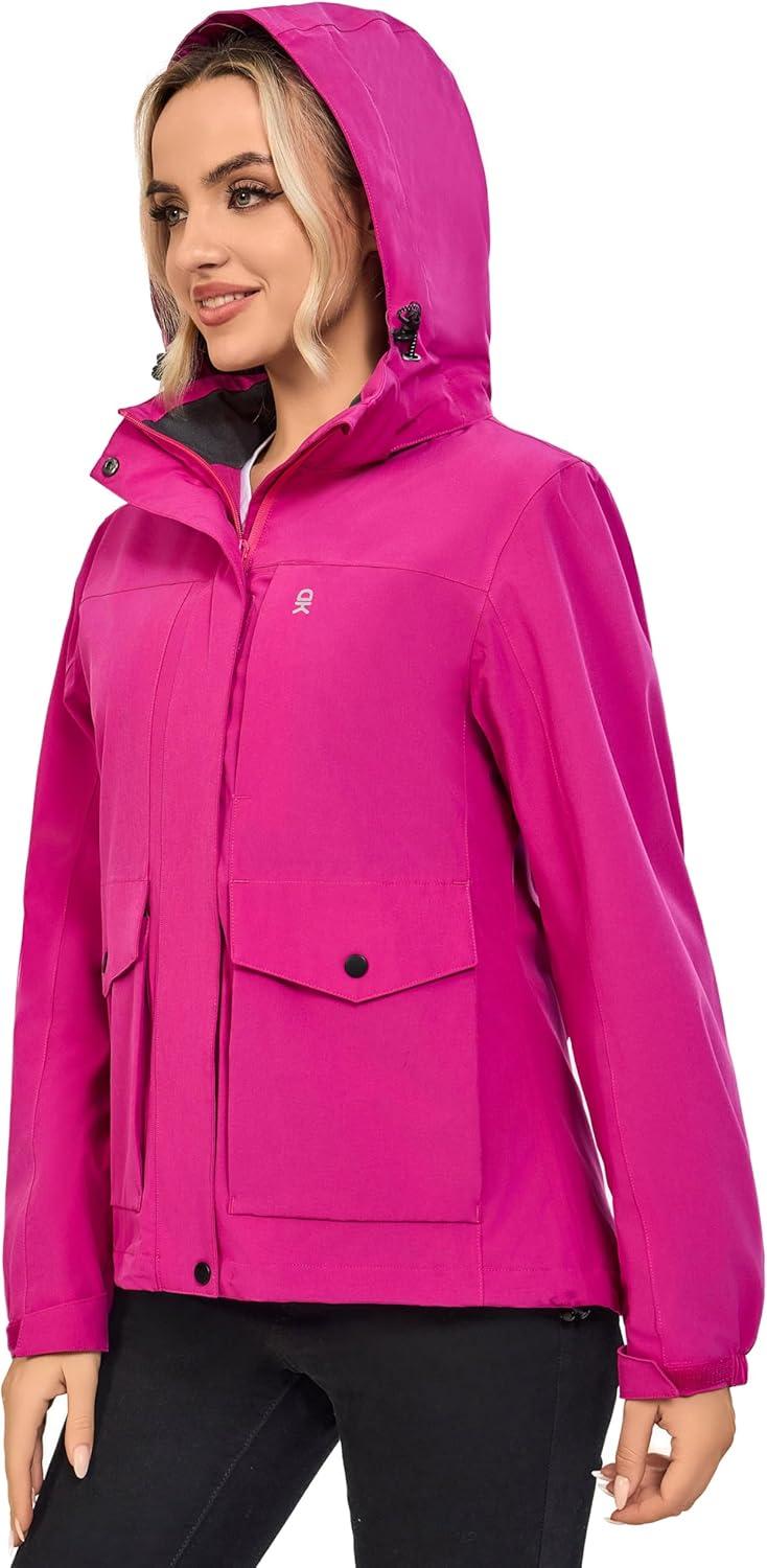 imageLittle Donkey Andy Womens Waterproof Rain jacket with Hood Lightweight Windbreaker Raincoat Shell for Camping HikingRose