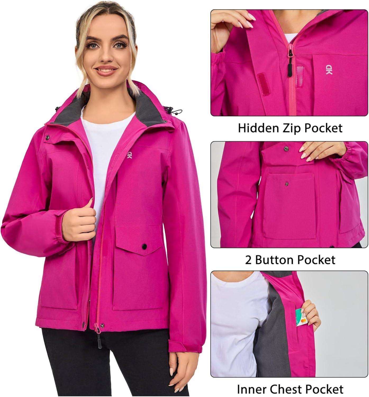 imageLittle Donkey Andy Womens Waterproof Rain jacket with Hood Lightweight Windbreaker Raincoat Shell for Camping HikingRose