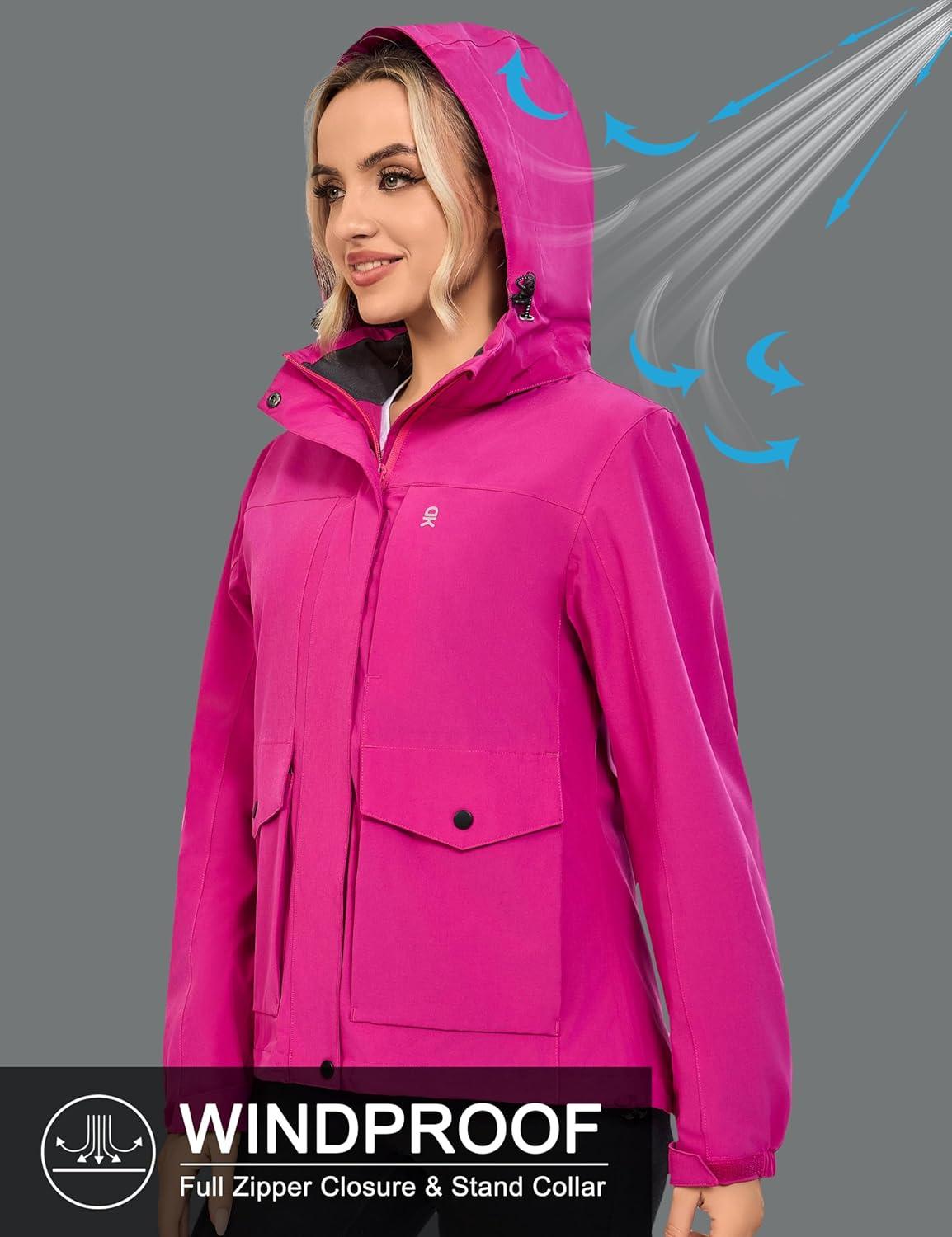imageLittle Donkey Andy Womens Waterproof Rain jacket with Hood Lightweight Windbreaker Raincoat Shell for Camping HikingRose