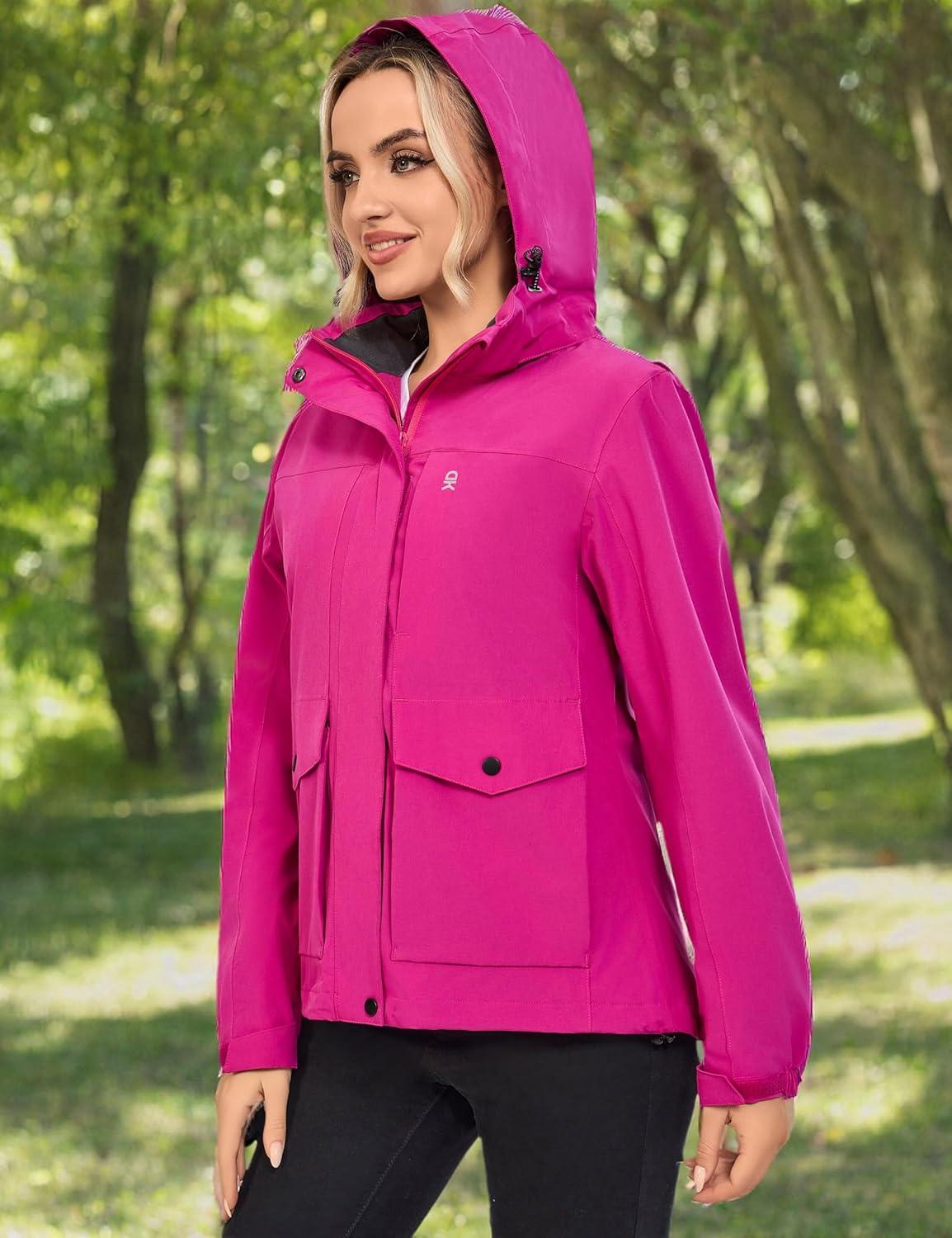 imageLittle Donkey Andy Womens Waterproof Rain jacket with Hood Lightweight Windbreaker Raincoat Shell for Camping HikingRose