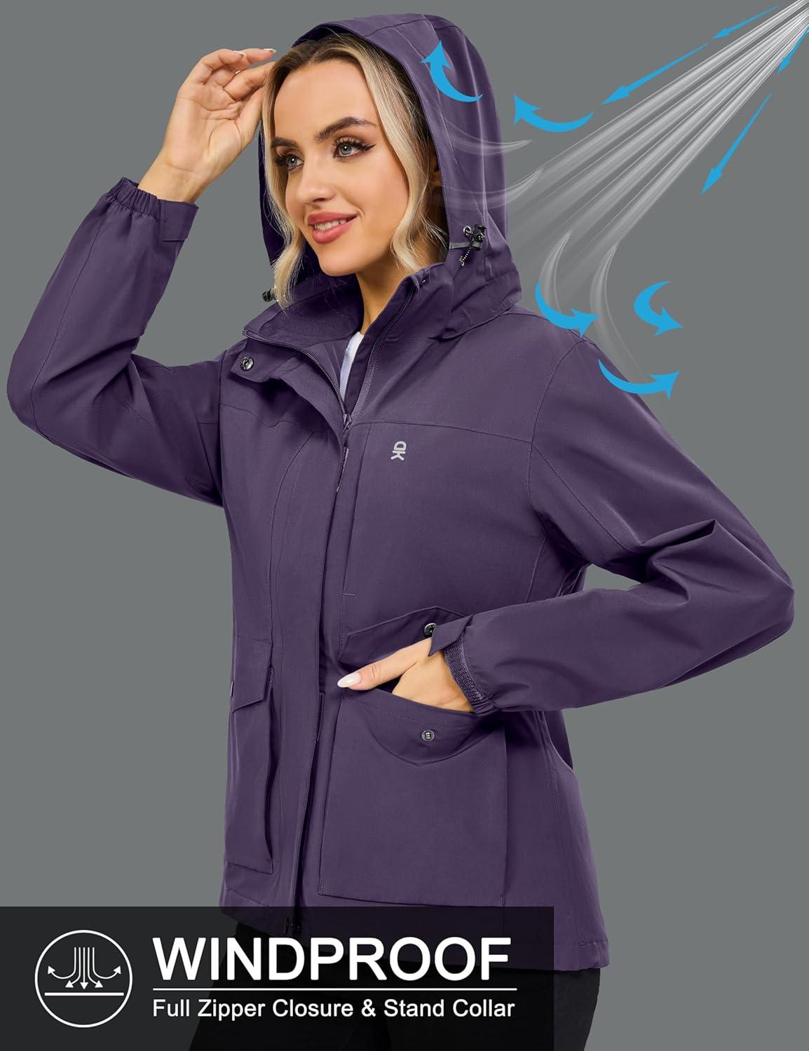 imageLittle Donkey Andy Womens Waterproof Rain jacket with Hood Lightweight Windbreaker Raincoat Shell for Camping HikingViolet