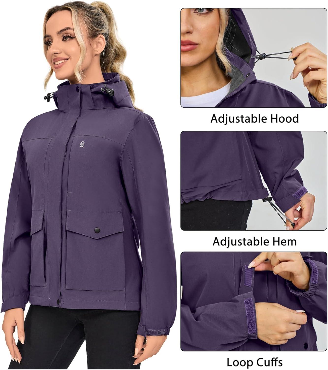imageLittle Donkey Andy Womens Waterproof Rain jacket with Hood Lightweight Windbreaker Raincoat Shell for Camping HikingViolet