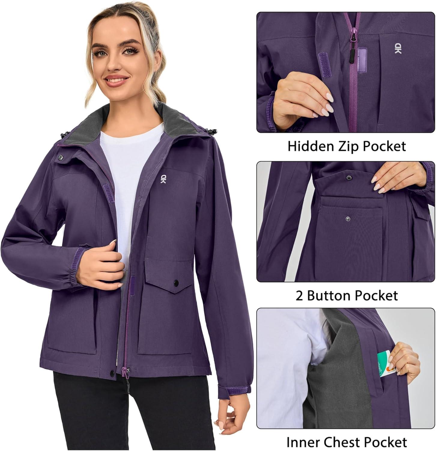 imageLittle Donkey Andy Womens Waterproof Rain jacket with Hood Lightweight Windbreaker Raincoat Shell for Camping HikingViolet