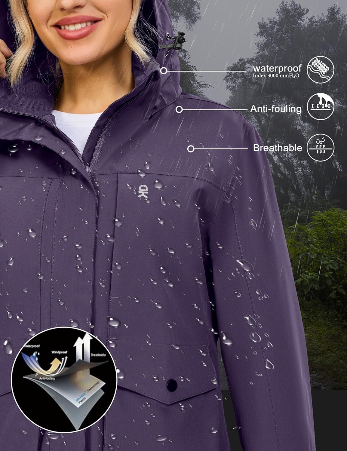 imageLittle Donkey Andy Womens Waterproof Rain jacket with Hood Lightweight Windbreaker Raincoat Shell for Camping HikingViolet