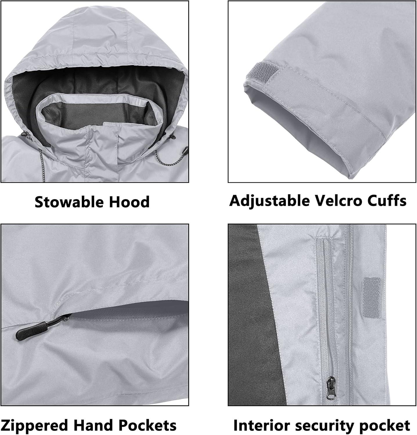 imageLittle Donkey Andy Womens Waterproof Ski Snowboarding Jacket Windproof Warm Coat with Detachable HoodA3light Gray
