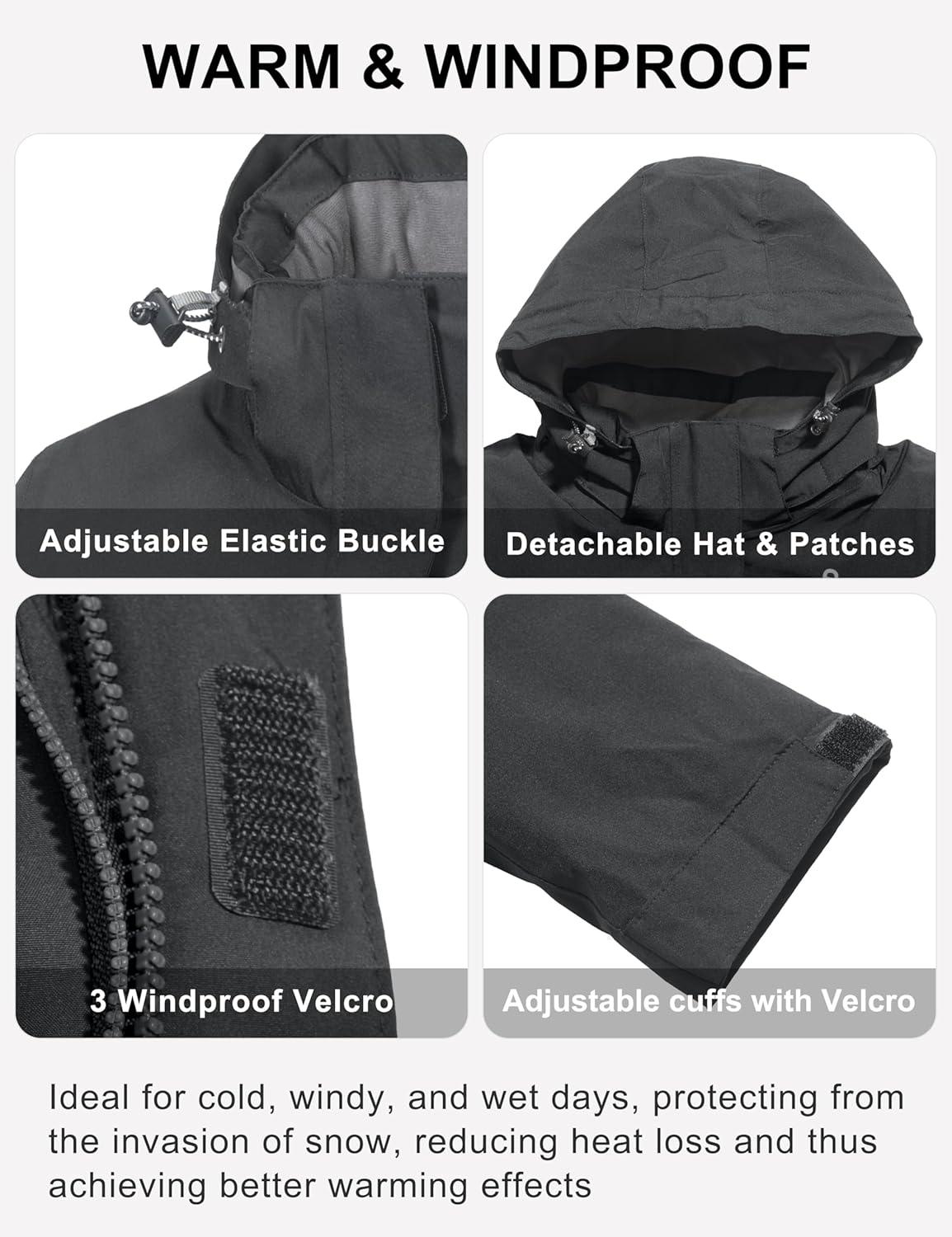 imageLittle Donkey Andy Womens Waterproof Ski Snowboarding Jacket Windproof Warm Coat with Detachable HoodBlack