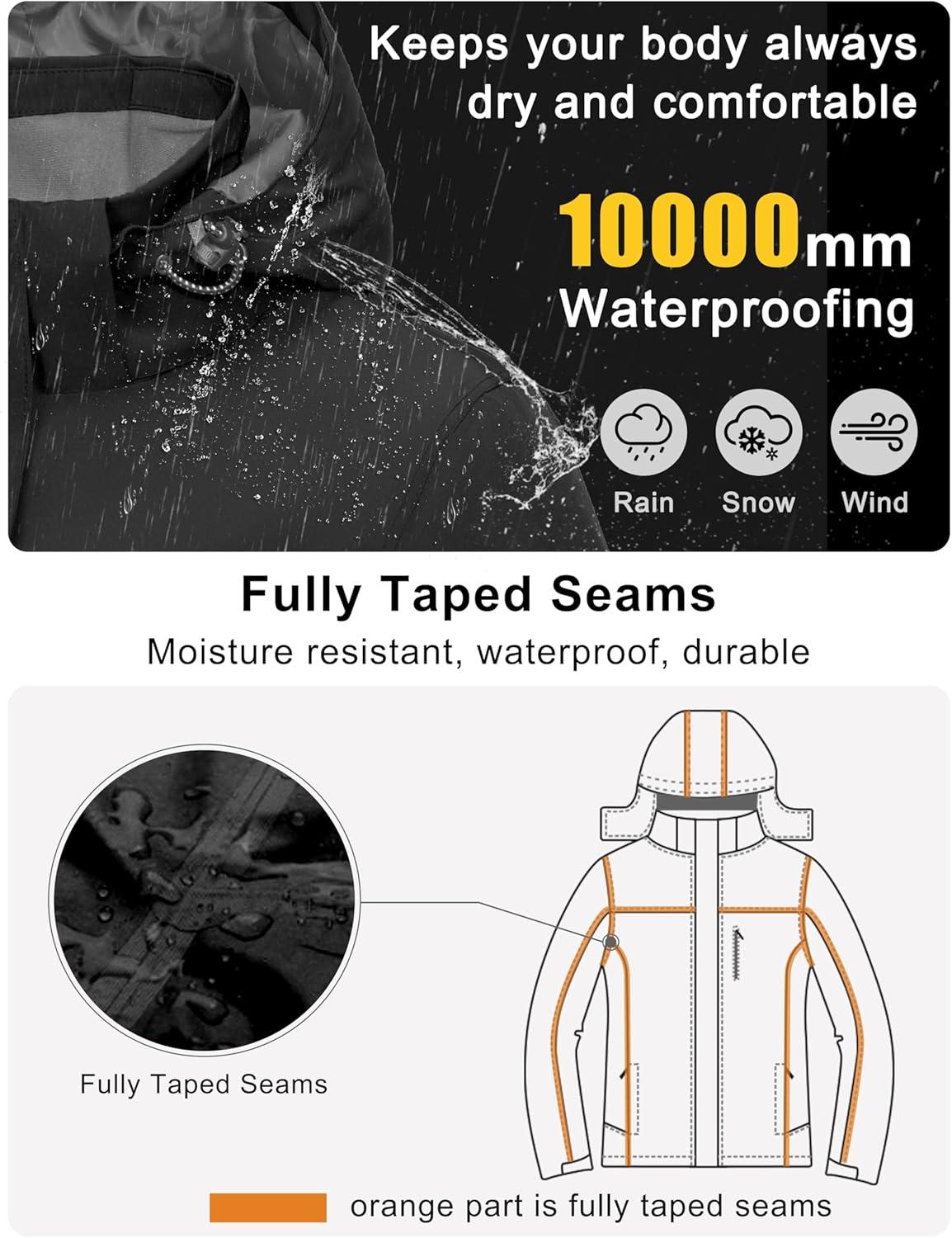 imageLittle Donkey Andy Womens Waterproof Ski Snowboarding Jacket Windproof Warm Coat with Detachable HoodBlackthin Polyesterfill polyster Lining