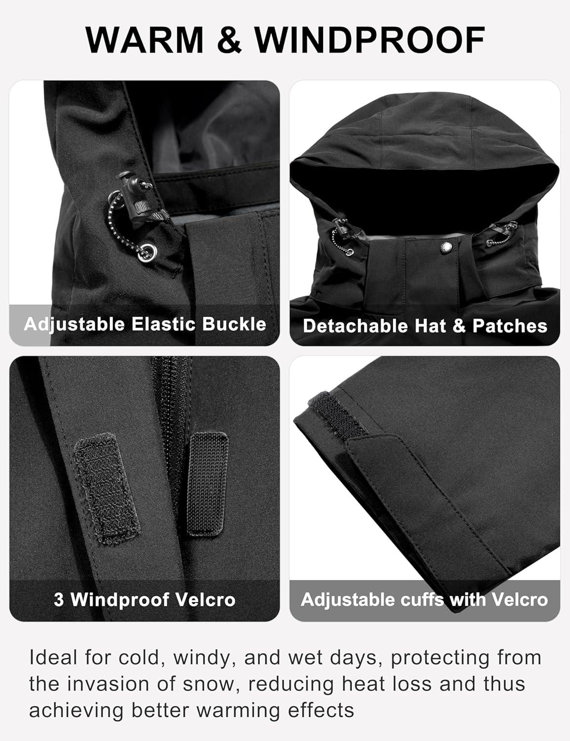 imageLittle Donkey Andy Womens Waterproof Ski Snowboarding Jacket Windproof Warm Coat with Detachable HoodBlackthin Polyesterfill polyster Lining
