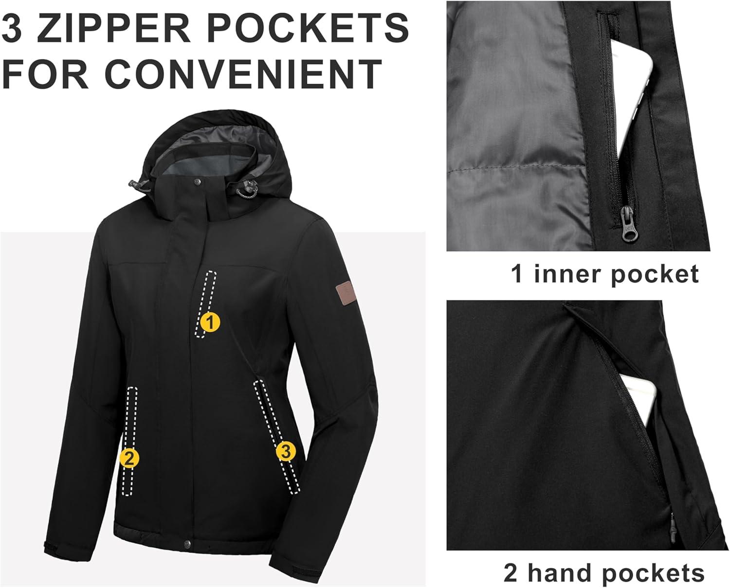 imageLittle Donkey Andy Womens Waterproof Ski Snowboarding Jacket Windproof Warm Coat with Detachable HoodBlackthin Polyesterfill polyster Lining