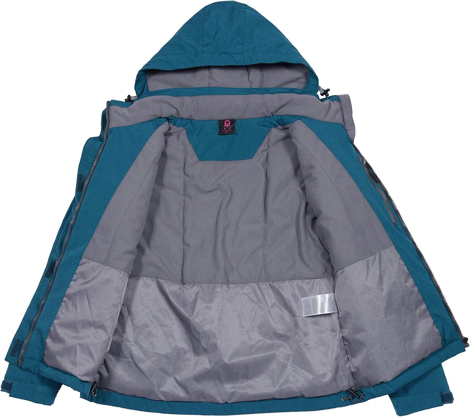 imageLittle Donkey Andy Womens Waterproof Ski Snowboarding Jacket Windproof Warm Coat with Detachable HoodBlue Grass Heather