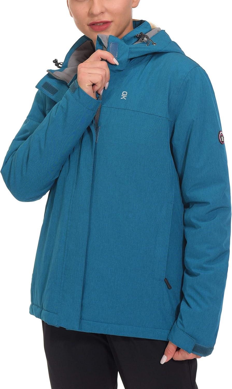 imageLittle Donkey Andy Womens Waterproof Ski Snowboarding Jacket Windproof Warm Coat with Detachable HoodBlue Grass Heather