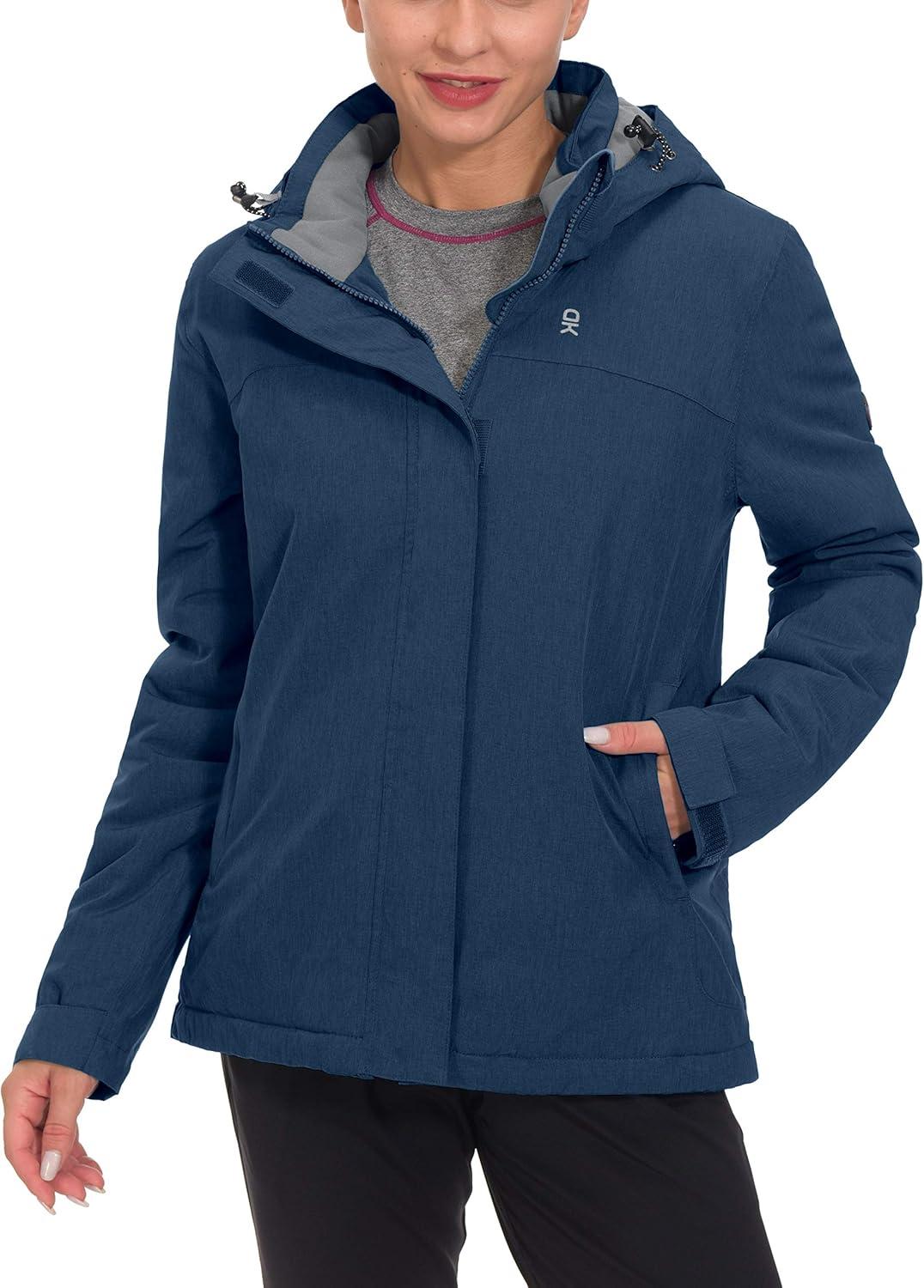 imageLittle Donkey Andy Womens Waterproof Ski Snowboarding Jacket Windproof Warm Coat with Detachable HoodBlue Heather
