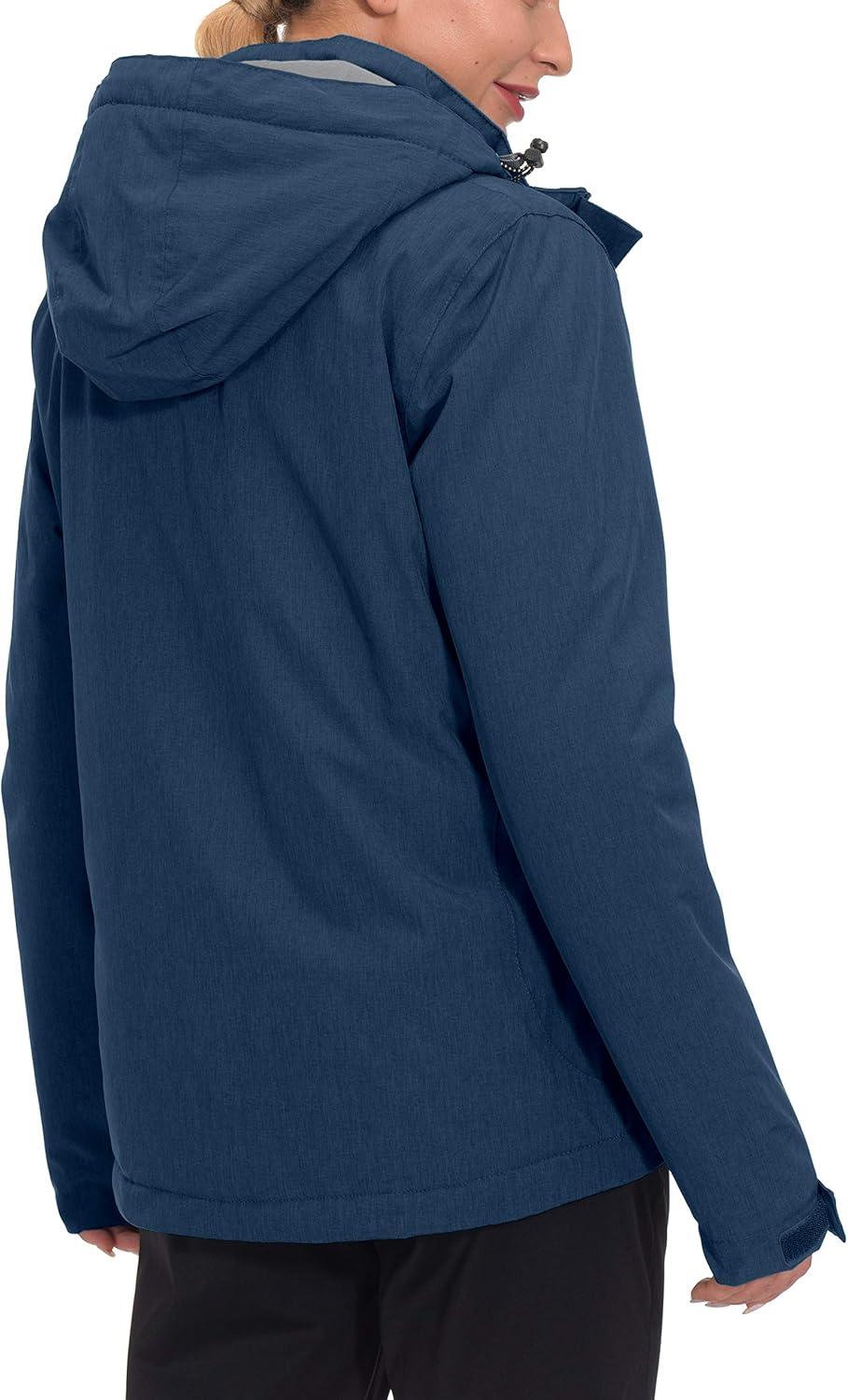 imageLittle Donkey Andy Womens Waterproof Ski Snowboarding Jacket Windproof Warm Coat with Detachable HoodBlue Heather