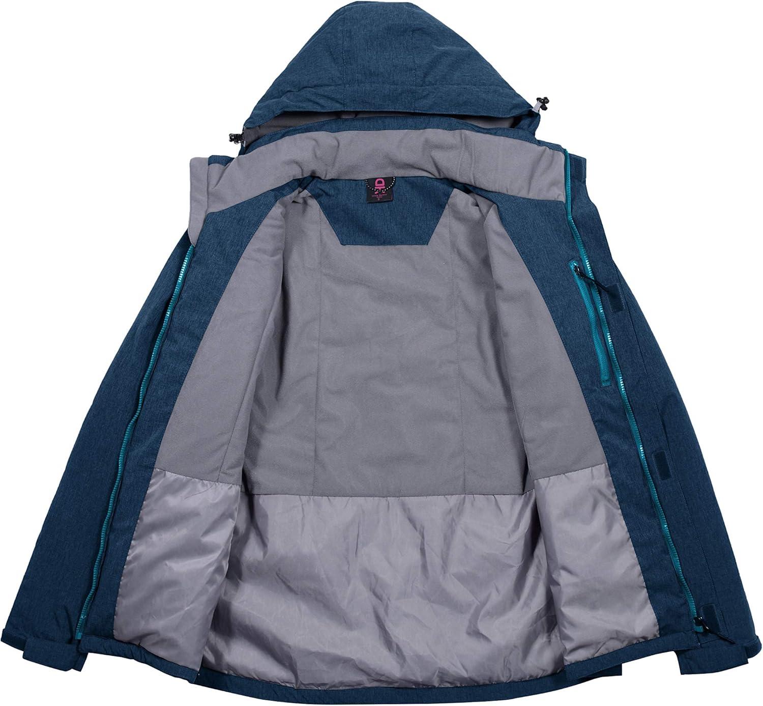 imageLittle Donkey Andy Womens Waterproof Ski Snowboarding Jacket Windproof Warm Coat with Detachable HoodBlue Heather