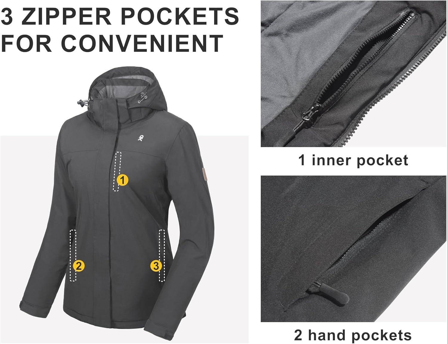 imageLittle Donkey Andy Womens Waterproof Ski Snowboarding Jacket Windproof Warm Coat with Detachable HoodDark Grey