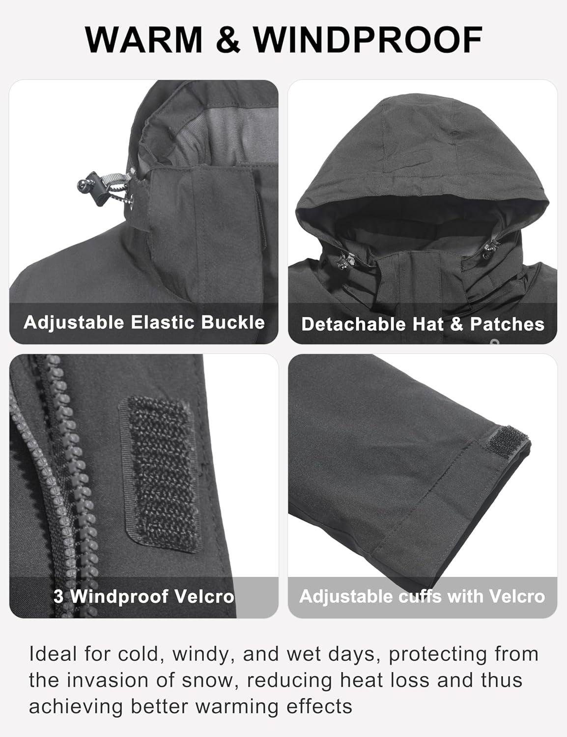 imageLittle Donkey Andy Womens Waterproof Ski Snowboarding Jacket Windproof Warm Coat with Detachable HoodDark Grey