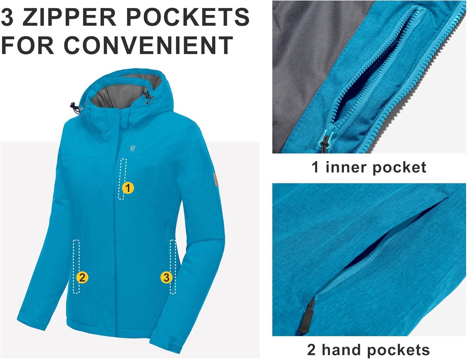 imageLittle Donkey Andy Womens Waterproof Ski Snowboarding Jacket Windproof Warm Coat with Detachable HoodFaience Heather
