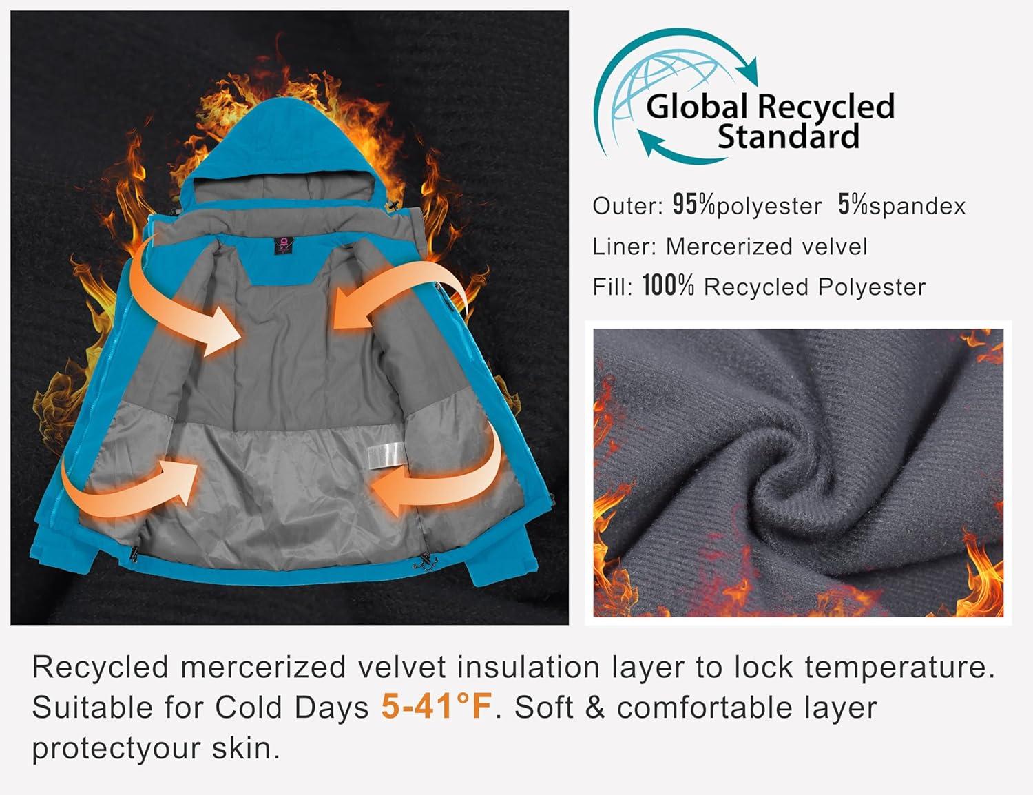 imageLittle Donkey Andy Womens Waterproof Ski Snowboarding Jacket Windproof Warm Coat with Detachable HoodFaience Heather