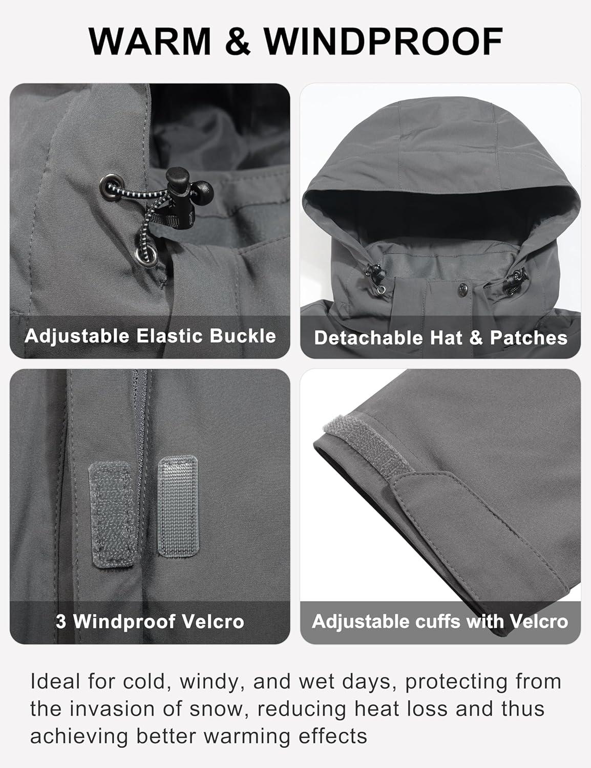 imageLittle Donkey Andy Womens Waterproof Ski Snowboarding Jacket Windproof Warm Coat with Detachable HoodGreythin Polyesterfill polyster Lining