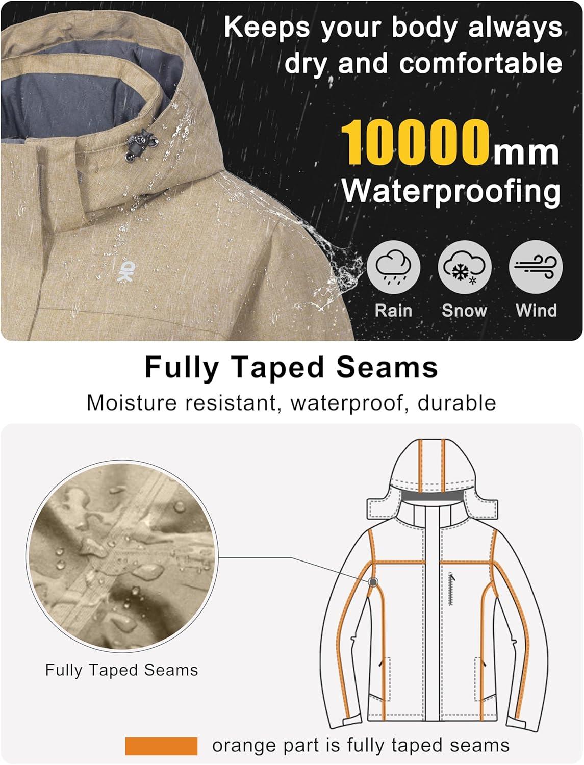 imageLittle Donkey Andy Womens Waterproof Ski Snowboarding Jacket Windproof Warm Coat with Detachable HoodKhaki Heather