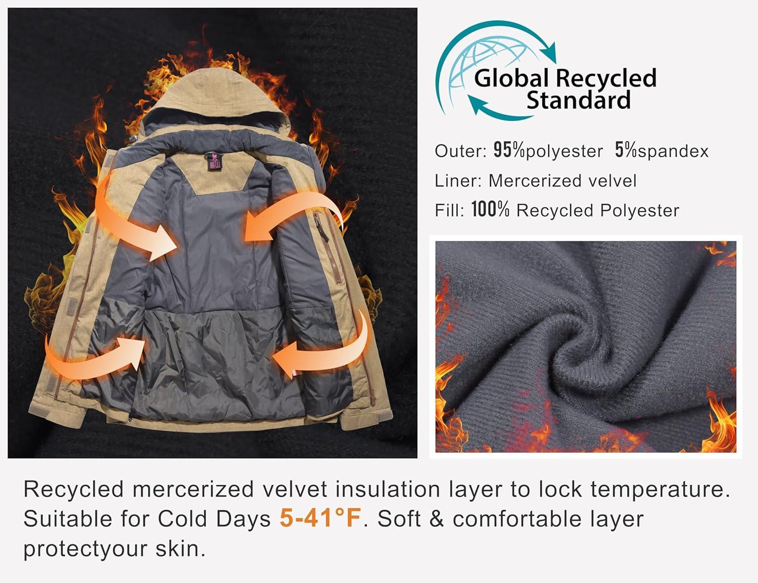 imageLittle Donkey Andy Womens Waterproof Ski Snowboarding Jacket Windproof Warm Coat with Detachable HoodKhaki Heather