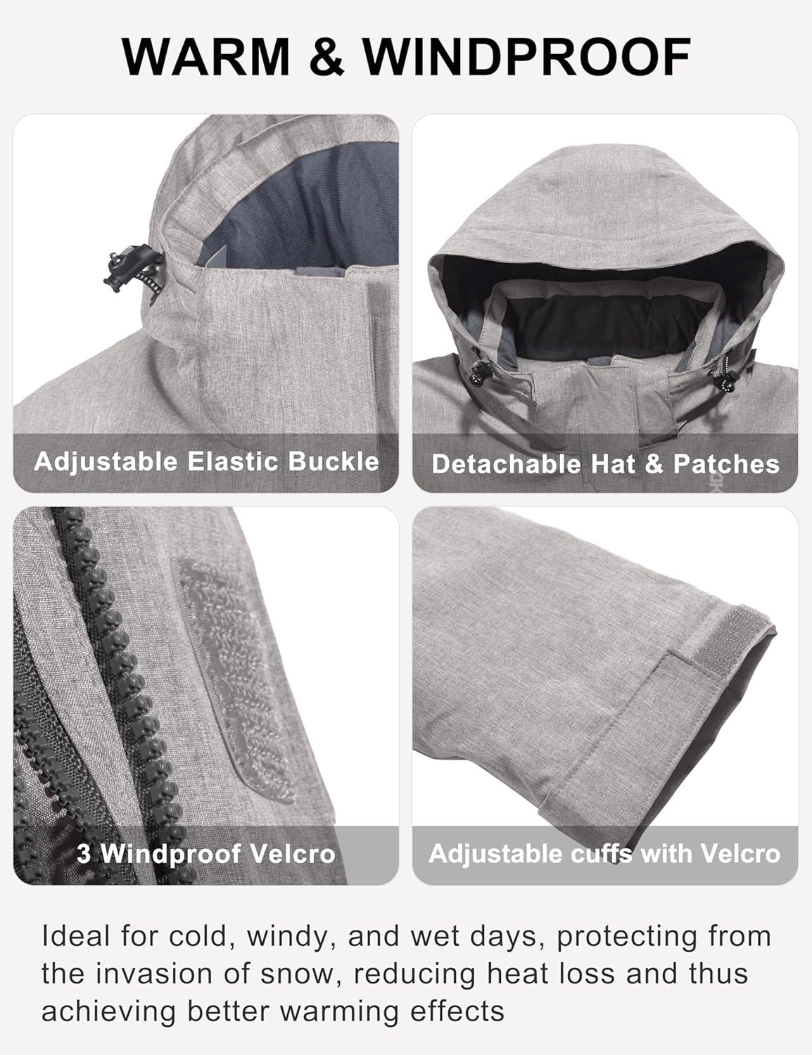 imageLittle Donkey Andy Womens Waterproof Ski Snowboarding Jacket Windproof Warm Coat with Detachable HoodMoonbeam Heather