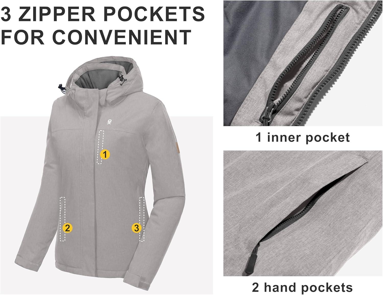 imageLittle Donkey Andy Womens Waterproof Ski Snowboarding Jacket Windproof Warm Coat with Detachable HoodMoonbeam Heather