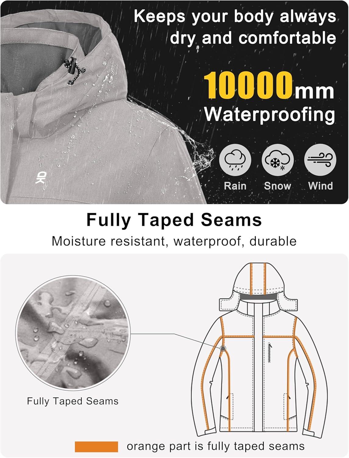 imageLittle Donkey Andy Womens Waterproof Ski Snowboarding Jacket Windproof Warm Coat with Detachable HoodMoonbeam Heather