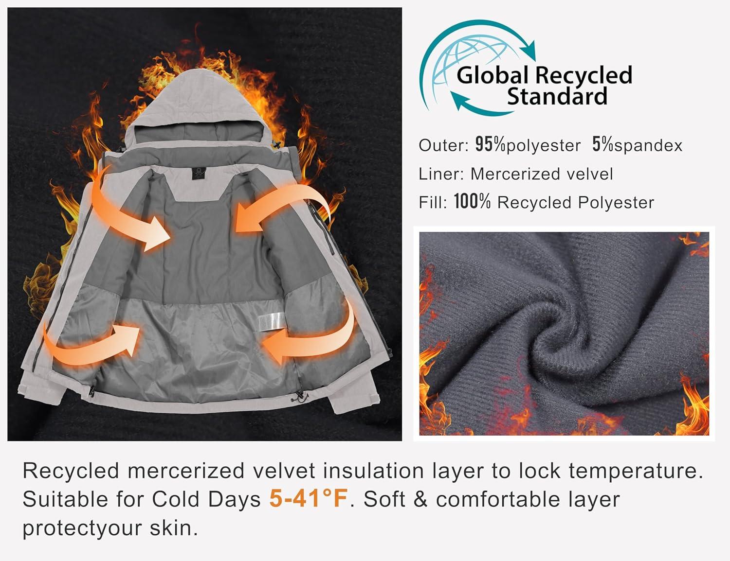 imageLittle Donkey Andy Womens Waterproof Ski Snowboarding Jacket Windproof Warm Coat with Detachable HoodMoonbeam Heather