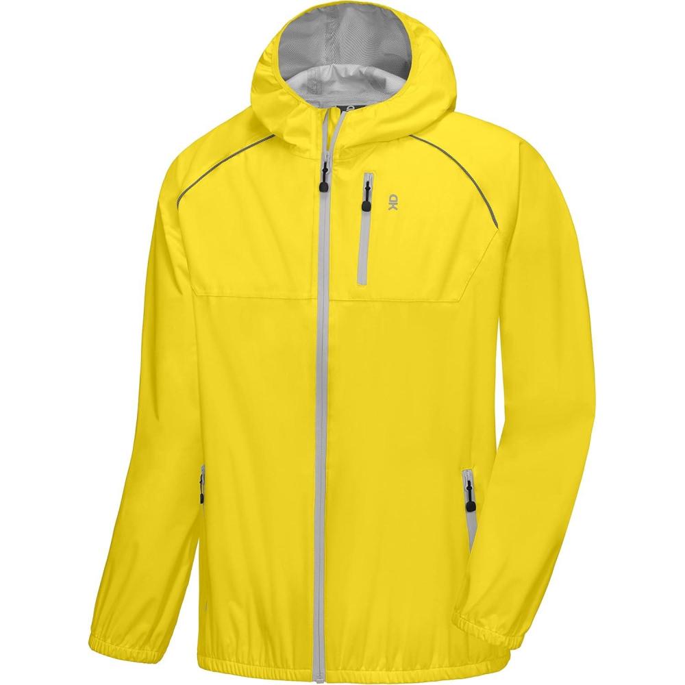 imageLittle Donkey Andy Mens Cycling Stretch Rain Jacket with Hood Windproof and Waterproof Ultralight WindbreakerPackableUpgradeempire Yellow