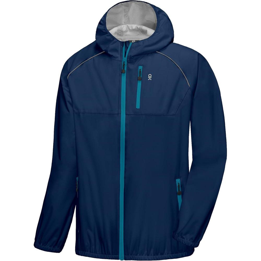 imageLittle Donkey Andy Mens Cycling Stretch Rain Jacket with Hood Windproof and Waterproof Ultralight WindbreakerPackableUpgradenavy