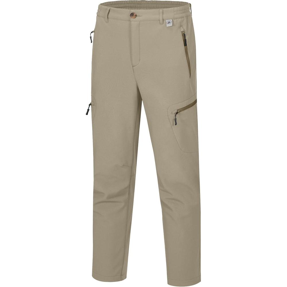 imageLittle Donkey Andy Mens Hiking Snow Pants Fleece Lined Ski Pants Softshell Pants Windproofampamp Water ResistantKhaki