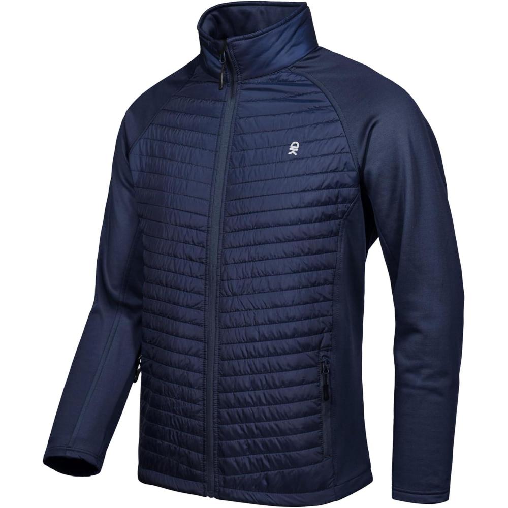 imageLittle Donkey Andy Mens Insulated Hybrid Jacket Quilted Fleece Lined Running Hiking JacketDark Blue Upgrade