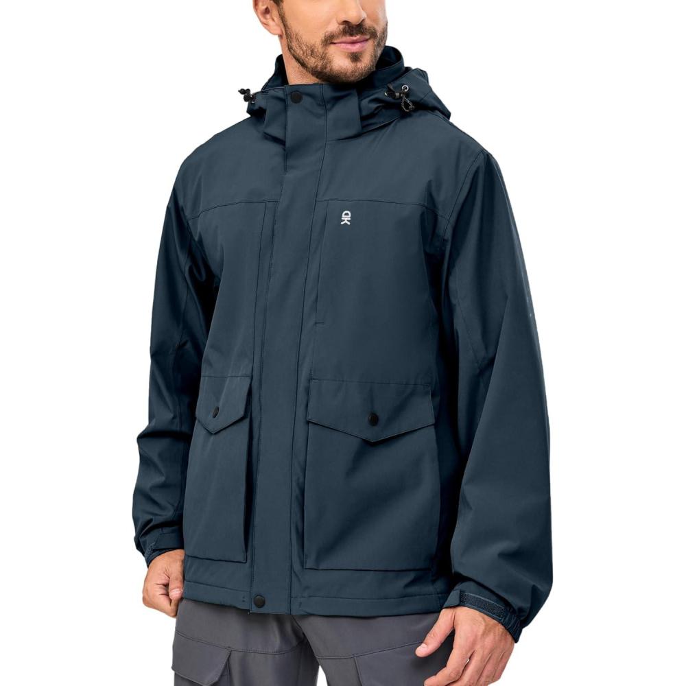imageLittle Donkey Andy Mens Lightweight Jacket Fleece Lined Detachable Hooded Waterproof Jackets Winter Hiking WindbreakerBlue