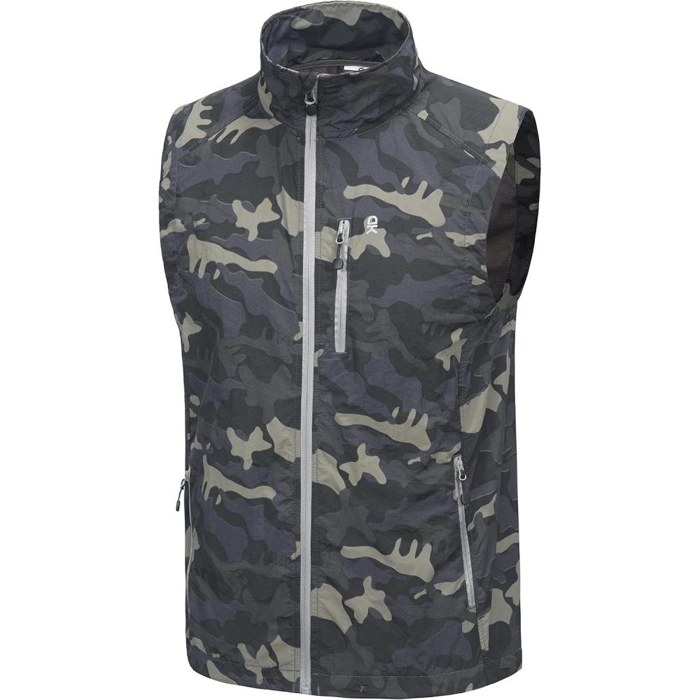 imageLittle Donkey Andy Mens Lightweight Quick Dry Vest Packble Outerwear Sleeveless Windproof Jacket for Golfing Cycling RunningCamo