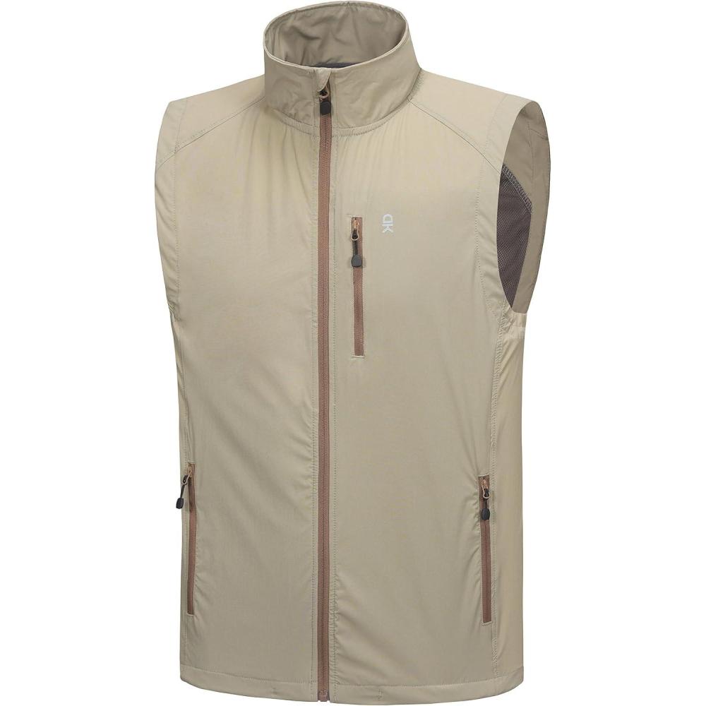 imageLittle Donkey Andy Mens Lightweight Quick Dry Vest Packble Outerwear Sleeveless Windproof Jacket for Golfing Cycling RunningLight Khaki