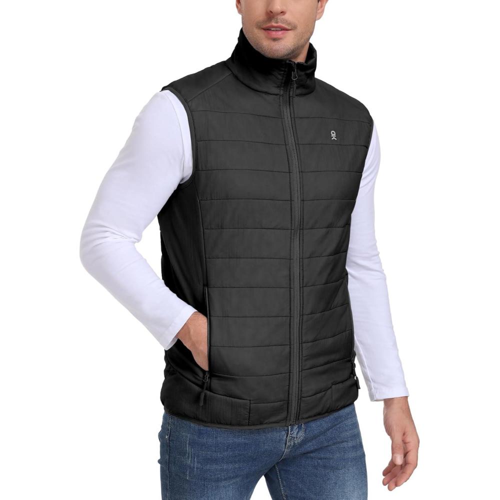 imageLittle Donkey Andy Mens Packable Lightweight Puffer Vest with Recycled Insulation for Running GolfBlack