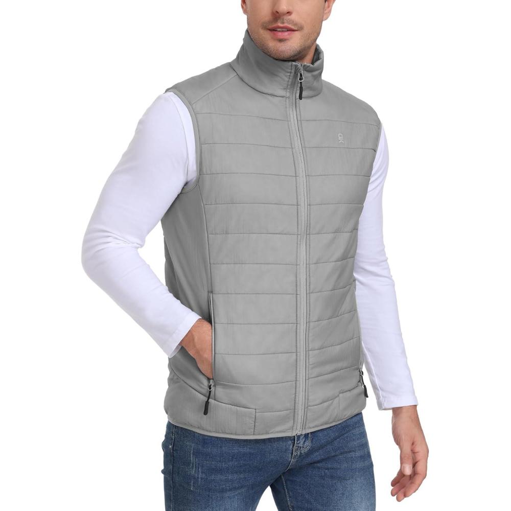 imageLittle Donkey Andy Mens Packable Lightweight Puffer Vest with Recycled Insulation for Running GolfGray