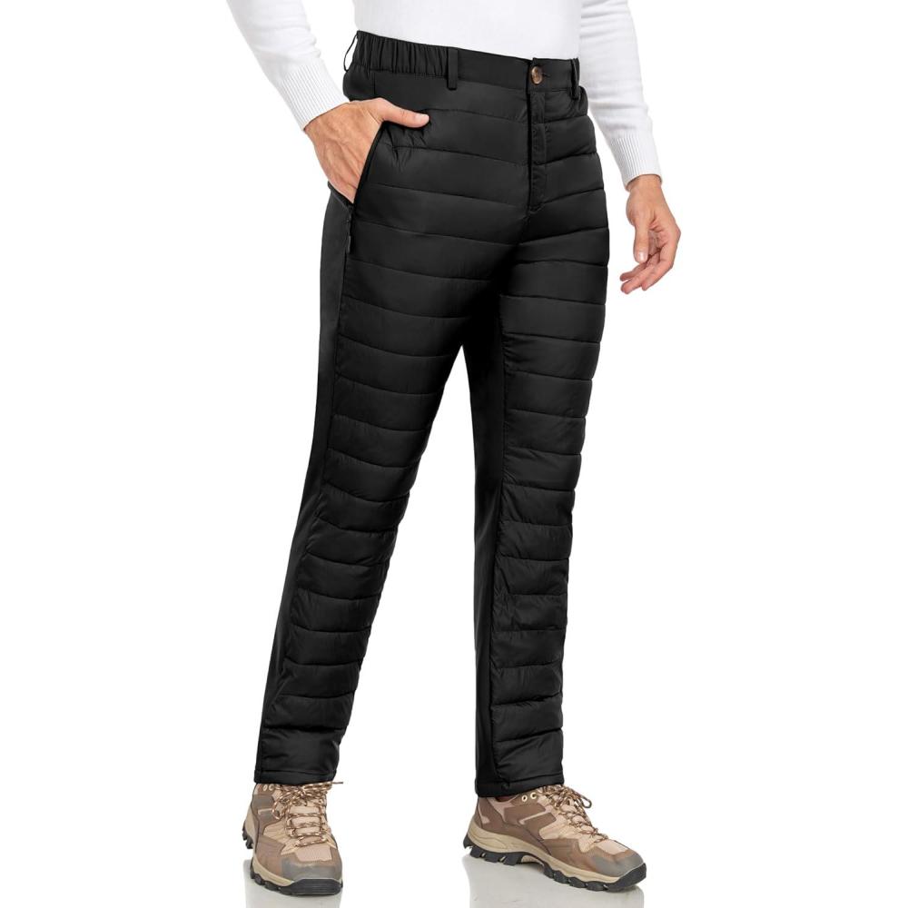 imageLittle Donkey Andy Mens Puffer Pants Warm Fleece Lined Quilted Insulation Snow Ski PantsBlack