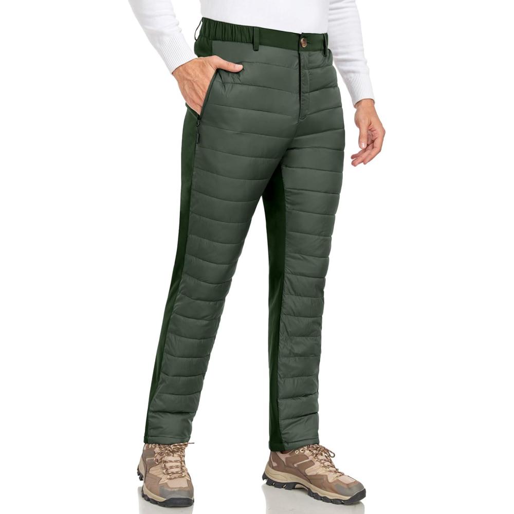 imageLittle Donkey Andy Mens Puffer Pants Warm Fleece Lined Quilted Insulation Snow Ski PantsDark Greenfleece Lined