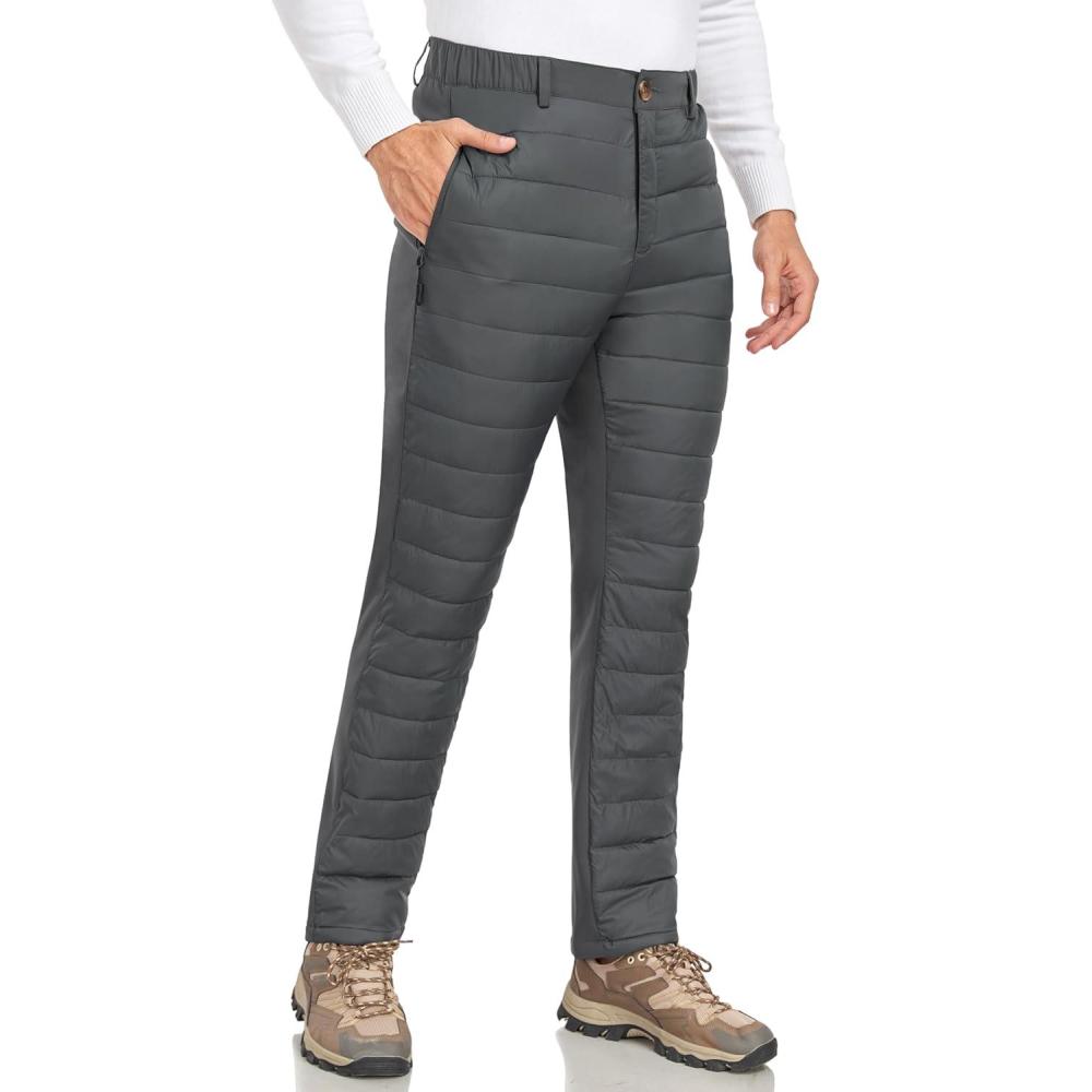 imageLittle Donkey Andy Mens Puffer Pants Warm Fleece Lined Quilted Insulation Snow Ski PantsGrey