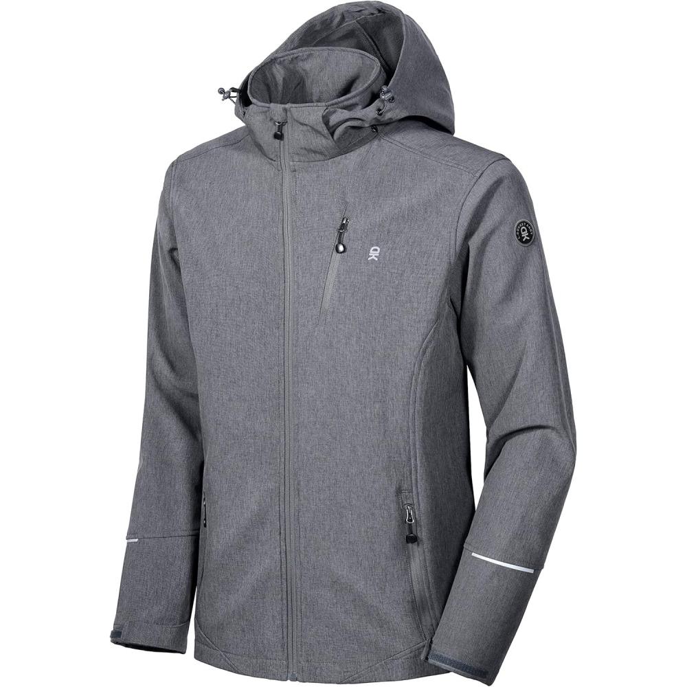 imageLittle Donkey Andy Mens Softshell Jacket Ski Jacket with Removable Hood Fleece LinedGray Heather