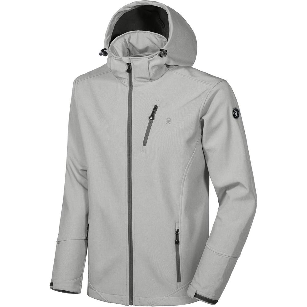 imageLittle Donkey Andy Mens Softshell Jacket Ski Jacket with Removable Hood Fleece LinedLight Gray Heather