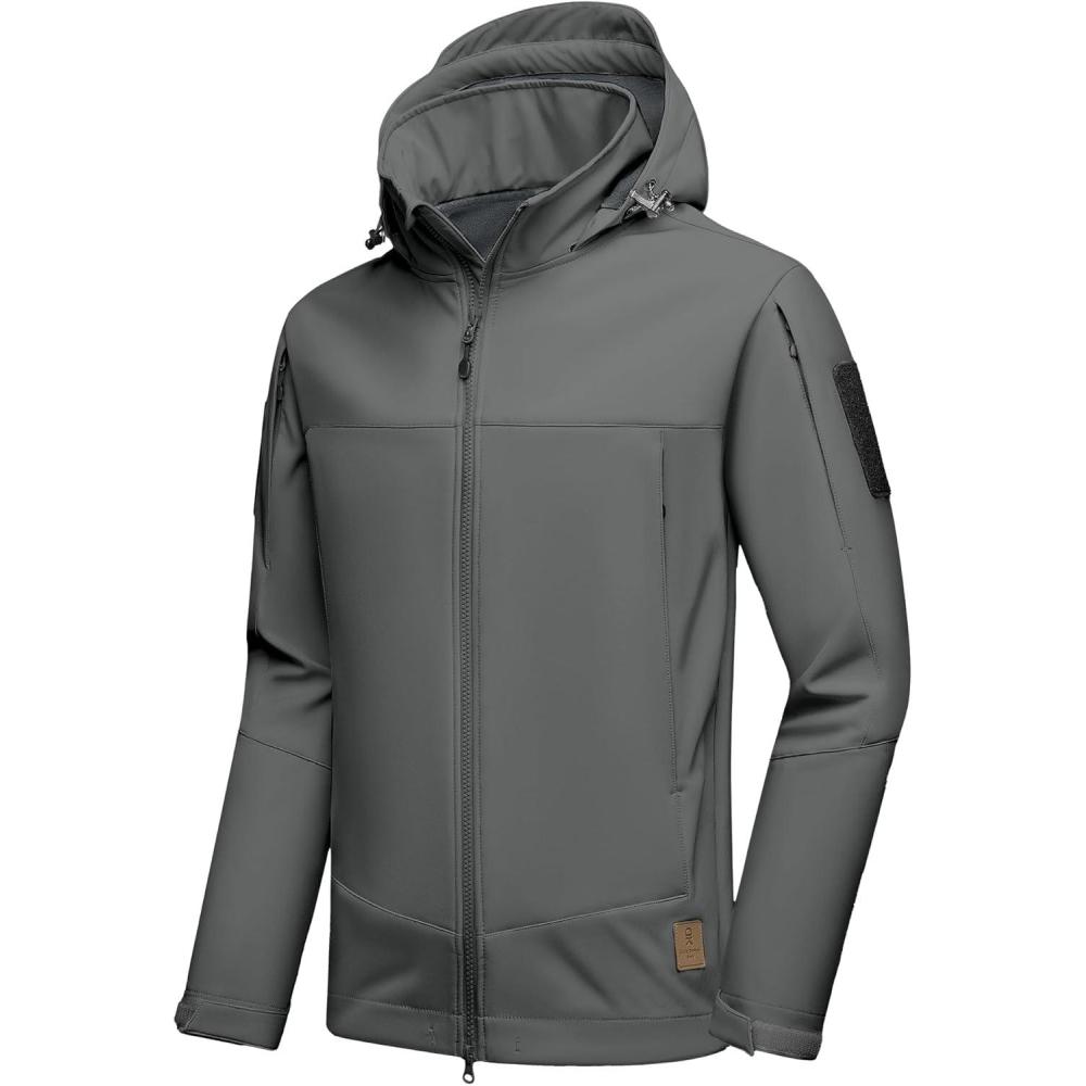 imageLittle Donkey Andy Mens Softshell Jacket Waterproof Hooded Windbreaker Rain with 8 Pockets Tactical Hiking Fleece LinedDark Grey