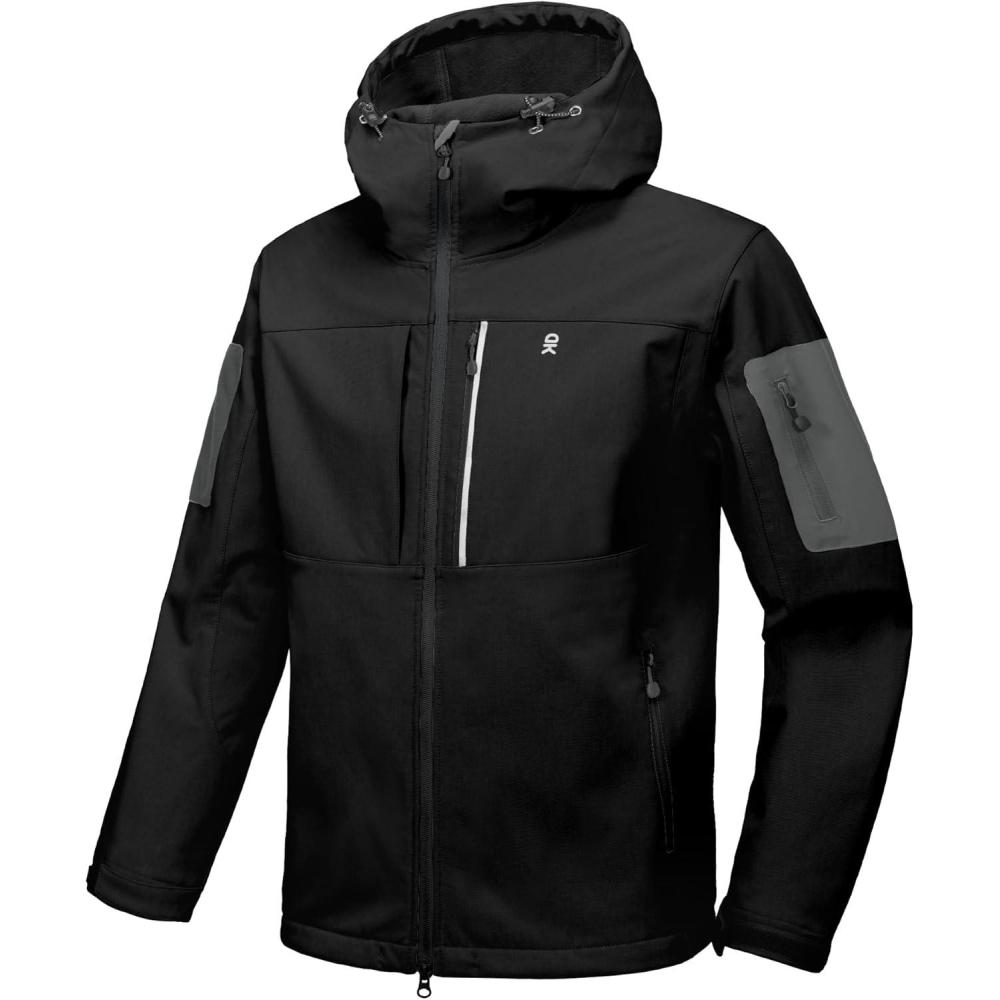 imageLittle Donkey Andy Mens Softshell Jacket with Hood Windbreaker Fleece Lined Waterproof Jackets 7 Pockets for Tactical HikingBlack