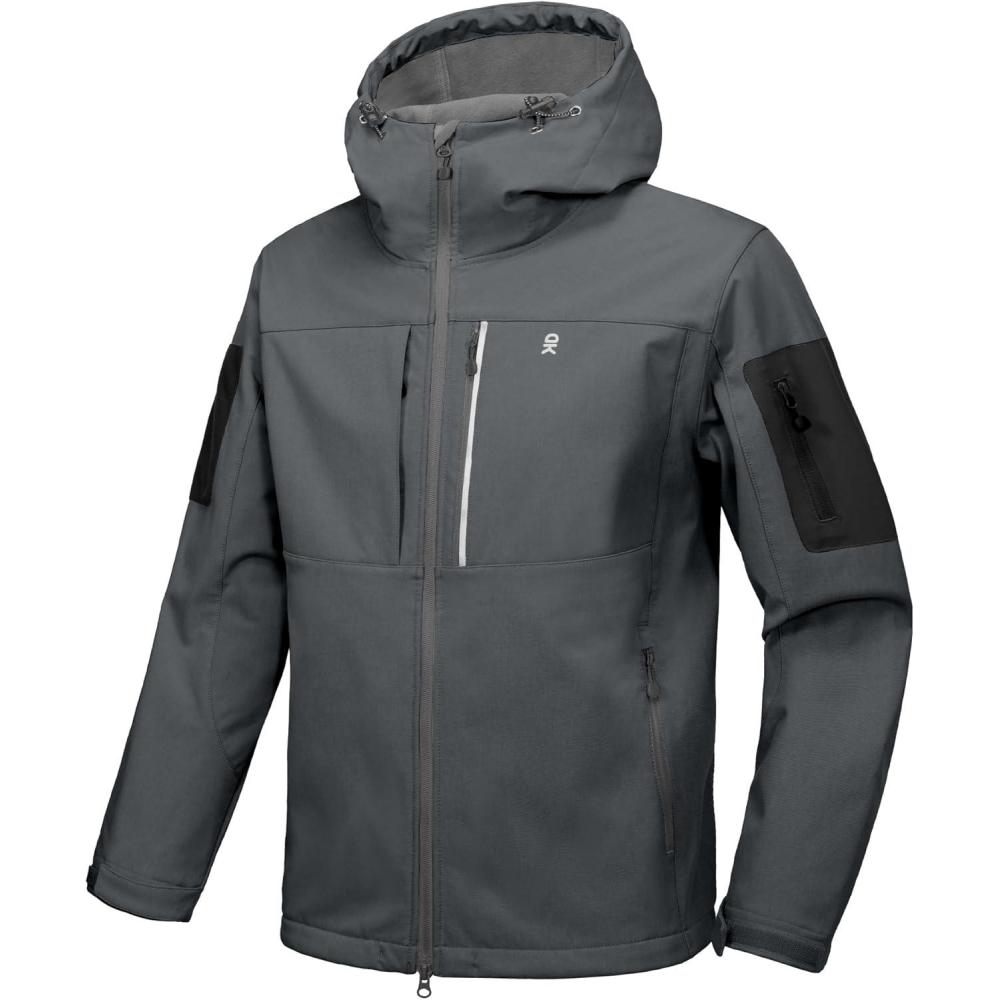 imageLittle Donkey Andy Mens Softshell Jacket with Hood Windbreaker Fleece Lined Waterproof Jackets 7 Pockets for Tactical HikingCharcoal Heather